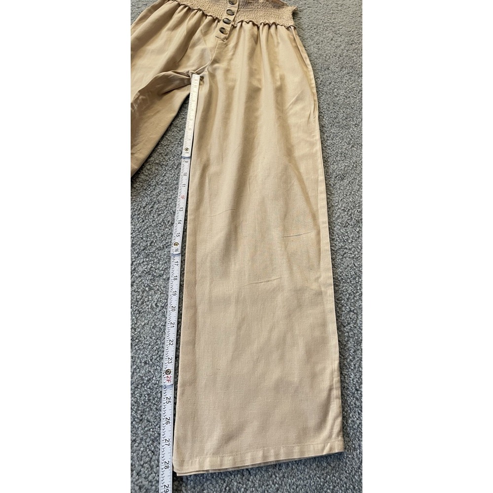 Y2K Derek Heart Wide Leg Pants Juniors M Button Accent Smocked Waist Beige - Picture 6 of 9